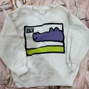 Zara White Sweatshirt with Purple and Black Graphic